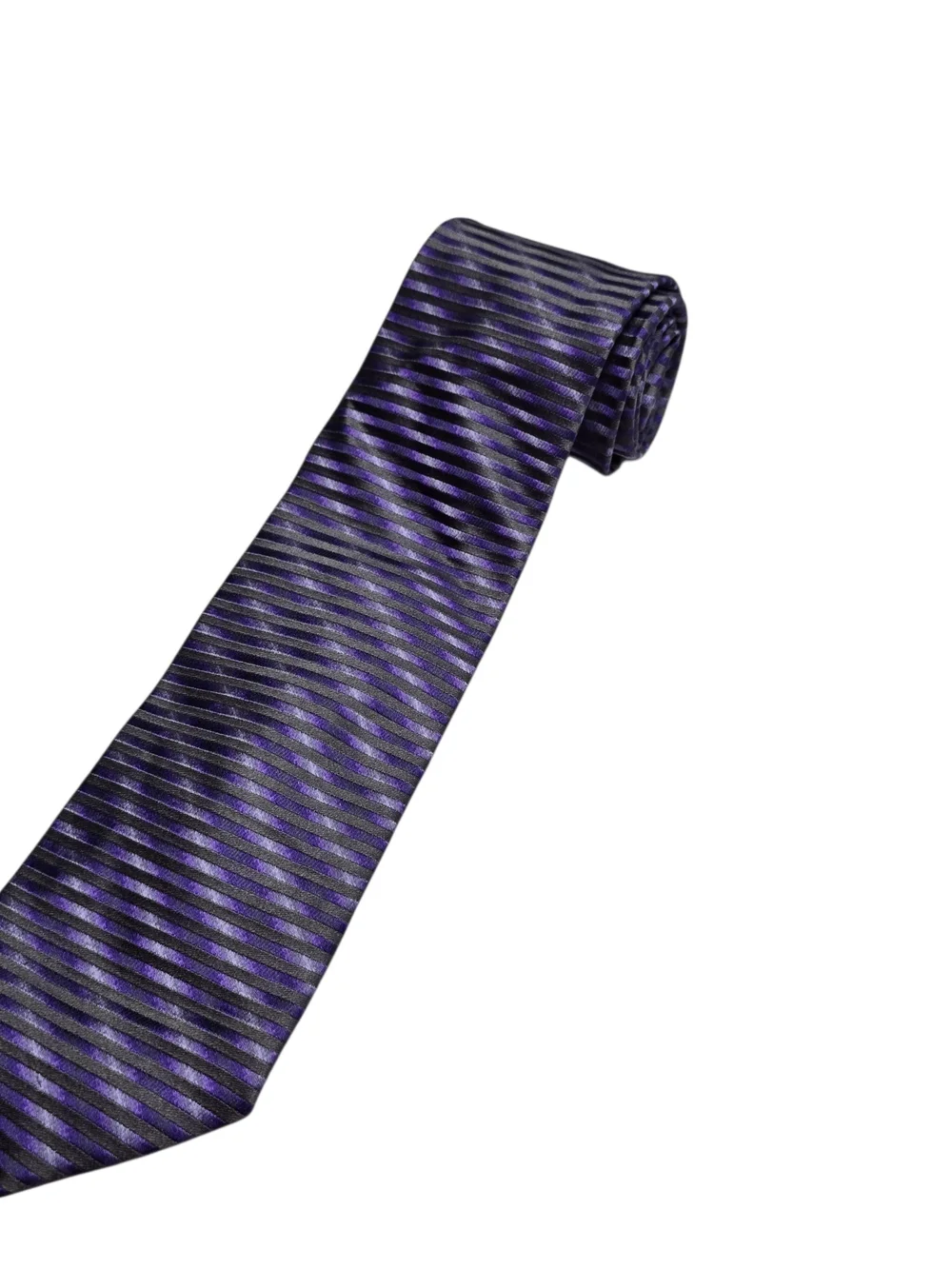 Bugatchi Uomo Silk Tie Purple Gray Stripe Handmade Italy Luxury Designer